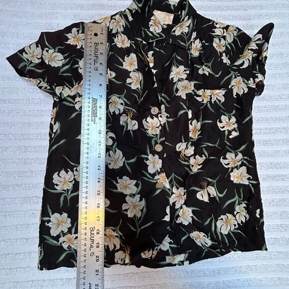 Sunshine by Sherry Holt Womens Hawaiian Shirt Small Retro Floral Aloha Top Black - Picture 8 of 8